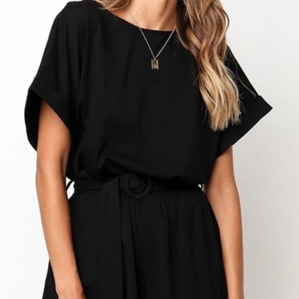 Black Belted Romper